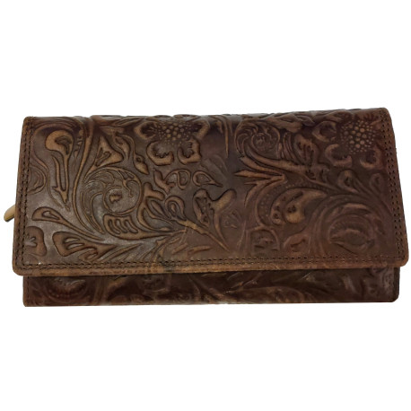 KOŽENÁ PENĚŽENKA KVĚTY DARK BROWN