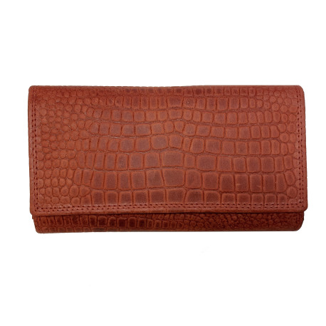 KOŽENÁ PENĚŽENKA CROCO BRICK RED S KLOPOU