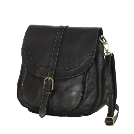 Italská kožená kabelka přes rameno RETRO black