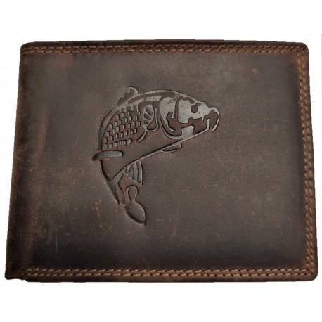 Kožená hnědá peněženka kapr