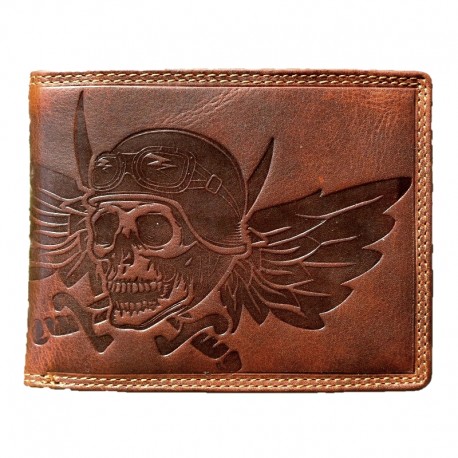 Kožená hnědá peněženka lebka