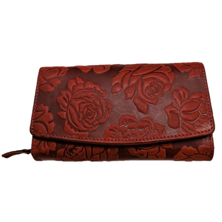 Dámská kožená peněženka růže červená