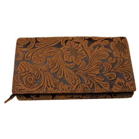 Dámská kožená peněženka kytka hnědá